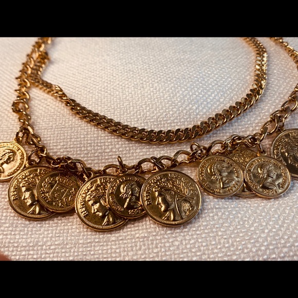 Double Layer, French Coin Pendant Necklace - Picture 2 of 2